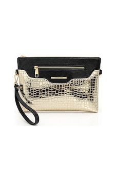 Sanmorris Kadın Suni Deri Ayarlanabilir Çapraz Ve El Askılı Portföy, Clutch Çanta S-1360 Gold Altın