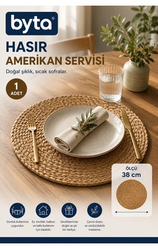Hasır Amerikan Servisi 38 Cm Yuvarlak Supla 1 Adet Dekoratif Sofra Altlığı Kahverengi