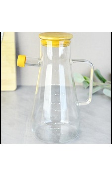 900 Ml Borosilikat Cam Yağlık Bambu Kapaklı 900 Ml Borosilikat Cam Yağlık Bambu Kapaklı