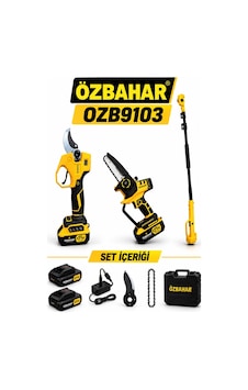 Özbahar Ozb9103 21v Profesyonel Kömürsüz Akülü Budama Seti Dal Budama Makası, Zincirli Testere Ve Teleskopik Uzatma Ko