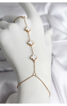 Mey İthalat 316l Çelik Gold Renk Beyaz Yonca Model Kadın Şahmeran Çok Renkli