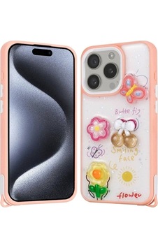 Apple Uyumlu iPhone 15 Pro Kılıf Parlayan Simli Kabartma Figürlü Zore Cevze Kapak Pembe Apple Uyumlu iPhone 15 Pro Kılıf Parlayan Simli Kabartma Figürlü Zore Cevze Kapak Pembe