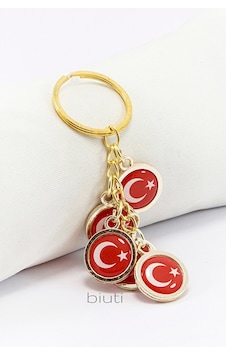 Türk Bayrağı Kırmızı Anahtarlık, Beş Bayraklı Rose Gold Renkli