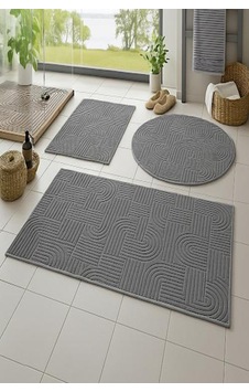 Raschel Carpet Bohem Emboss Premium Seri Kaymaz Taban Banyo Paspası Banyo Halısı Gri Raschel Carpet Bohem Emboss Premium Seri Kaymaz Taban Banyo Paspası Banyo Halısı Gri