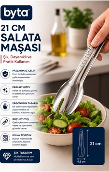 21 Cm Lüks Paslanmaz Çelik Salata Maşası Ergonomik Servis Ve Sunum Maşası Gri 21 Cm Lüks Paslanmaz Çelik Salata Maşası Ergonomik Servis Ve Sunum Maşası Gri