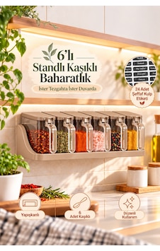 Porsima 4514 Kapuçino 6'lı Standlı Kaşıklı Baharatlık Seti Yapışkanlı Duvara Monte Ve Tezgah Üstü Şeffaf Kulp Etiketli Baharat Takımı Açık Kahve Porsima 4514 Kapuçino 6'lı Standlı Kaşıklı Baharatlık Seti Yapışkanlı Duvara Monte Ve Tezgah Üstü Şeffaf Kulp Etiketli Baharat Takımı Açık Kahve