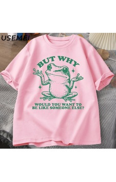 Flood Of Style Ama Neden Başka Biri Gibi Olmak İstersiniz T-shirt Erkekler Retro Komik Kurbağa Grafik T Shir Pembe