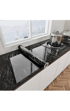 Siyah Mermer Desenli Yapışkanlı Tezgah Folyosu 3 Mt X 60 Cm Çok Renkli