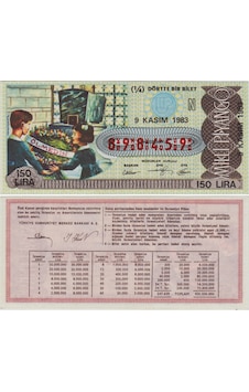 Eski Milli Piyango 1/4 Bilet 9 Kasım 1983 Çeyrek. 10 Kasım Temalı. 150 Lira.