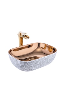 İsaoğlu Yapı Çanak Lavabo Zebra Tasarım Gümüş Çanak Banyo Lavabosu Seramik 45x32 Batarya Hariçtir Gümüş