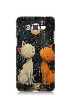 Samsung Galaxy Grand Prime Uyumlu Ay Ve Kediler Desenli Silikon Kılıf Samsung Galaxy Grand Prime Uyumlu Ay Ve Kediler Desenli Silikon Kılıf