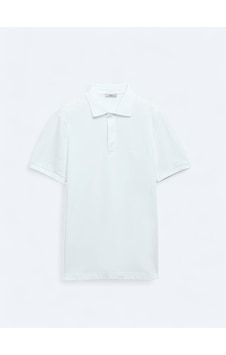 Kip Beyaz Düz Polo Yaka %100 Pamuk T-shirt Beyaz