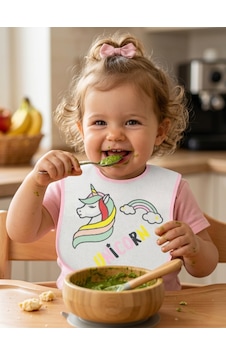 Buude 7511 Yenidoğan 0-3 Ay Unicorn Baskılı Bebek Mama Önlüğü Pembe