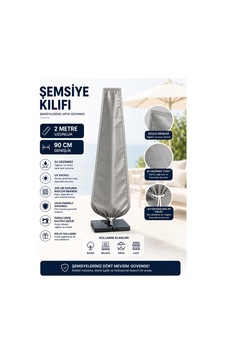 Su Geçirmez Uv Katkılı Bahçe Şemsiye Kılıfı 200 X 90 Cm Dayanıklı Koruyucu Branda Gri