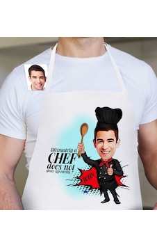Bk Gift Personalized Chef Cartoon White Kitchen Apron - 3 Bej Bk Gift Personalized Chef Cartoon White Kitchen Apron - 3 Bej