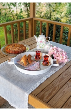 Kitchen Trend 37 CM Ahşap Kulplu Metal Beyaz Tepsi