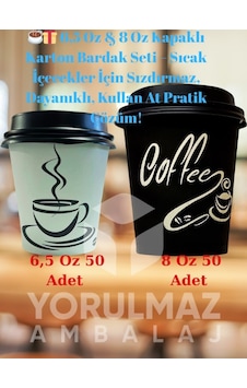 6,5 Oz & 8 Oz Kapaklı Karton Bardak Seti Sıcak İçecekler İçin Sızdırmaz, Dayanıklı, Kullan At Pratik Çözüm 50 6,5 Oz & 8 Oz Kapaklı Karton Bardak Seti Sıcak İçecekler İçin Sızdırmaz, Dayanıklı, Kullan At Pratik Çözüm 50