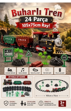 Klasik Buharlı Oyuncak Tren Seti 24 Parça - Işıklı Müzikli Gerçek Buhar Çıkaran Raylı Pilli Tren 3+ Yaş Klasik Buharlı Oyuncak Tren Seti 24 Parça - Işıklı Müzikli Gerçek Buhar Çıkaran Raylı Pilli Tren 3+ Yaş