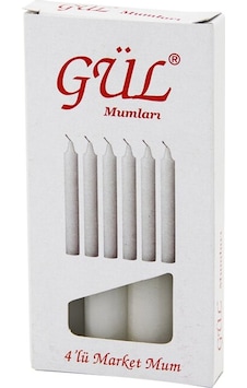 4pcs - İnce Çap 1.6cm - Uzunluk 12cm Beyaz Klasik Market Mum Çok Renkli