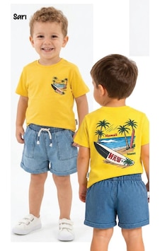 Trend Kids Trendebee Kids 2li Takım Penye Kotlu Hawaii Baskılı Açık Sarı Trend Kids Trendebee Kids 2li Takım Penye Kotlu Hawaii Baskılı Açık Sarı