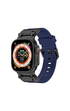 Watch Ultra 49mm Uyumlu Omsy- Krd-101 Titanyum Metal Başlıklı Silikon Kordon-siyah-mavi Watch Ultra 49mm Uyumlu Omsy- Krd-101 Titanyum Metal Başlıklı Silikon Kordon-siyah-mavi