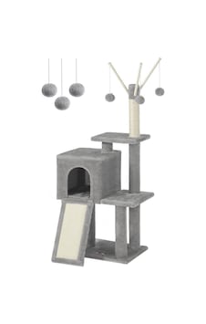 Feandrea Pct143w01 Kedi Ağacı, Tırmalama Tahtalı, 3 Çıkarılabilir Ponpon Çubuğu, 118 Cm, Açık Gri Outlet