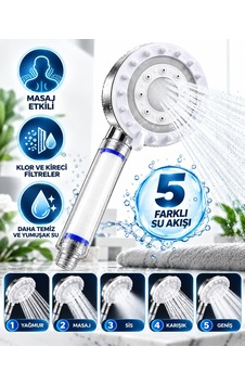 Beyaz Filtreli Duş Başlığı 5 Farklı Su Akışı Masaj Etkili Klor Ve Kireç Filtreleme Diğer Beyaz Filtreli Duş Başlığı 5 Farklı Su Akışı Masaj Etkili Klor Ve Kireç Filtreleme Diğer