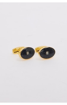 Erkek Gold Renk Oval Simli Görünümlü Kol Düğmesi-46659 Erkek Gold Renk Oval Simli Görünümlü Kol Düğmesi-46659
