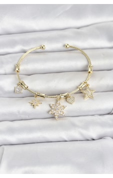 Pirinç Gold Renk Lotus Detay Charmlı Kadın Bileklik Çok Renkli Pirinç Gold Renk Lotus Detay Charmlı Kadın Bileklik Çok Renkli
