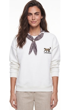Onloox Kadın Beyaz Beyaz Pamuklu Üç İplik Şardonlu Oversize Leopar Nakışlı Fular Detaylı Sweatshirt Onloox Kadın Beyaz Beyaz Pamuklu Üç İplik Şardonlu Oversize Leopar Nakışlı Fular Detaylı Sweatshirt