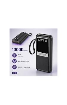 10000 Mah Powerbank 2 Usb Çıkışlı Dahili Type-c Ve Lightning Kablolu Led Işıklı Dijital Göstergeli- Re-01 Diğer 10000 Mah Powerbank 2 Usb Çıkışlı Dahili Type-c Ve Lightning Kablolu Led Işıklı Dijital Göstergeli- Re-01 Diğer
