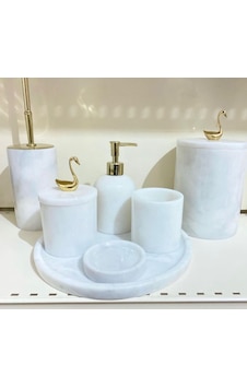 Mermer 7li Banyo Seti Beyaz - Gold