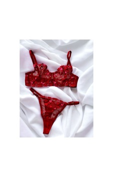 Mark Bells Dantelli Bralet Takım Kırmızı - 634430851 Kırmızı