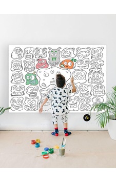 Postermanya Pster21319 Şirin Canavarlar Monsters Eğitici Dev Boyama Kağıdı, Çocuklar Için Aktivite Boyama Rulosu 90x130cm