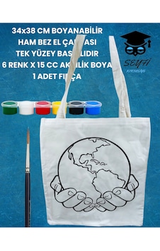34x38 Cm Boyanabilir Ham Bez El Çantası Tek Yüzey Baskılıdır 6 Renk X 15 Cc Akrilik Boya 1 Fırça Diğer 34x38 Cm Boyanabilir Ham Bez El Çantası Tek Yüzey Baskılıdır 6 Renk X 15 Cc Akrilik Boya 1 Fırça Diğer