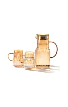 Arow Mia 2 Bardaklı Bor Silikat Cam Sürahi Takımı Gold 1400 ML TR-3984