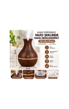 Ahşap Görünümlü Ultrasonik Hava Nemlendirici Aroma Difüzör Led Işıklı Usb Vazo Koyu Kahve Ahşap Görünümlü Ultrasonik Hava Nemlendirici Aroma Difüzör Led Işıklı Usb Vazo Koyu Kahve