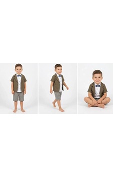 Veraura Lifestyle 2-5 Yaş Ceketli Keten Kumaş 3lü Çocuk Takımı Kahverengi
