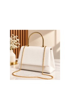 Names Bag Zincir Askılı Abiye Omuz Çnatası - Gold Metal Kulplu Şık Davet Çantası Beyaz Beyaz Names Bag Zincir Askılı Abiye Omuz Çnatası - Gold Metal Kulplu Şık Davet Çantası Beyaz Beyaz