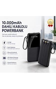 10.000mah Led Ekranlı Dahili Kablo Powerbank 22.5w Hızlı Şarjlı Ultra İnce Tasarım Taşınabilir Powerbank-1681 BEYAZ 10.000mah Led Ekranlı Dahili Kablo Powerbank 22.5w Hızlı Şarjlı Ultra İnce Tasarım Taşınabilir Powerbank-1681 BEYAZ