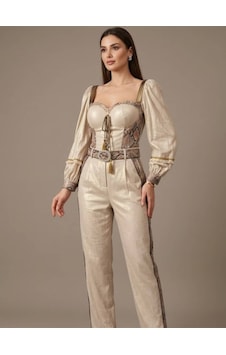 Crystalia Simli Keten Leopar Detaylı Kemerli Pantolonlu Abiye Takım Çok Renkli Crystalia Simli Keten Leopar Detaylı Kemerli Pantolonlu Abiye Takım Çok Renkli