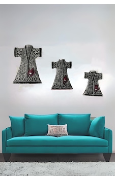 Üçlü Kaftan Polyester Duvar Süsü Dekoru - Gümüş Üçlü Kaftan Polyester Duvar Süsü Dekoru - Gümüş