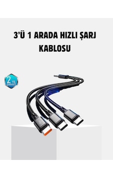3 Başlıklı Hızlı Şarj Kablosu Metal Alaşımlı Dayanıklı Ve Akıllı Çipli - Lisinya 3 Başlıklı Hızlı Şarj Kablosu Metal Alaşımlı Dayanıklı Ve Akıllı Çipli - Lisinya