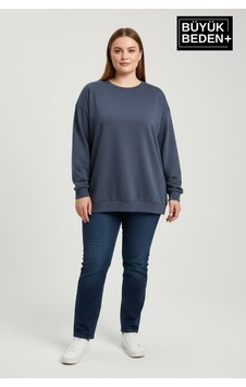 Superlife Kadın Büyük Beden Bisiklet Yaka Kollar Ve Etek Ribanalı İnce Sweatshirt Spr26bswk956 Mavi Superlife Kadın Büyük Beden Bisiklet Yaka Kollar Ve Etek Ribanalı İnce Sweatshirt Spr26bswk956 Mavi