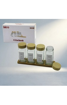 Bambu Kapaklı Cam Tuzluk 120ml 4'lü Set Baharatlık 0 Bambu Kapaklı Cam Tuzluk 120ml 4'lü Set Baharatlık 0