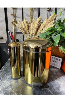 İsaoğlu Yapı Parlak Gold Altın Banyo Çöp Kova Ve Fırça Seti Gold Altın İsaoğlu Yapı Parlak Gold Altın Banyo Çöp Kova Ve Fırça Seti Gold Altın