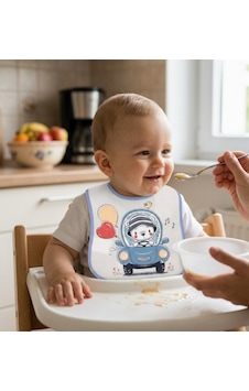 Buude 7506 Yenidoğan 0-3 Ay Araba Baskılı Bebek Mama Önlüğü Mavi