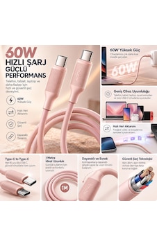 60w Usb Type-c To Type-c Hızlı Şarj Kablosu, Premium Dokulu Silikon, 1m 60w Usb Type-c To Type-c Hızlı Şarj Kablosu, Premium Dokulu Silikon, 1m