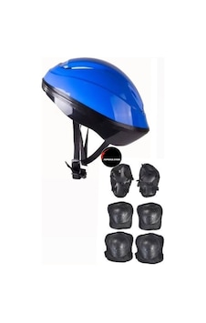 Çocuk Kask Dizlik Dirseklik Ellik Set 7 Parça Scooter Bisiklet Paten Kaykay Koruyucu Set Mavi