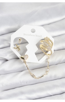 Periboia Kalp Yıldız Model Pirinç Gold Renk Zincir Bağlantılı Ear Renkli Periboia Kalp Yıldız Model Pirinç Gold Renk Zincir Bağlantılı Ear Renkli